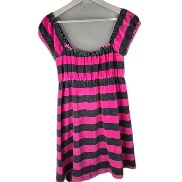 Victoria's Secret Pink women's Striped Velour Puff Sleeve Mini Dress Medium - Picture 1 of 6